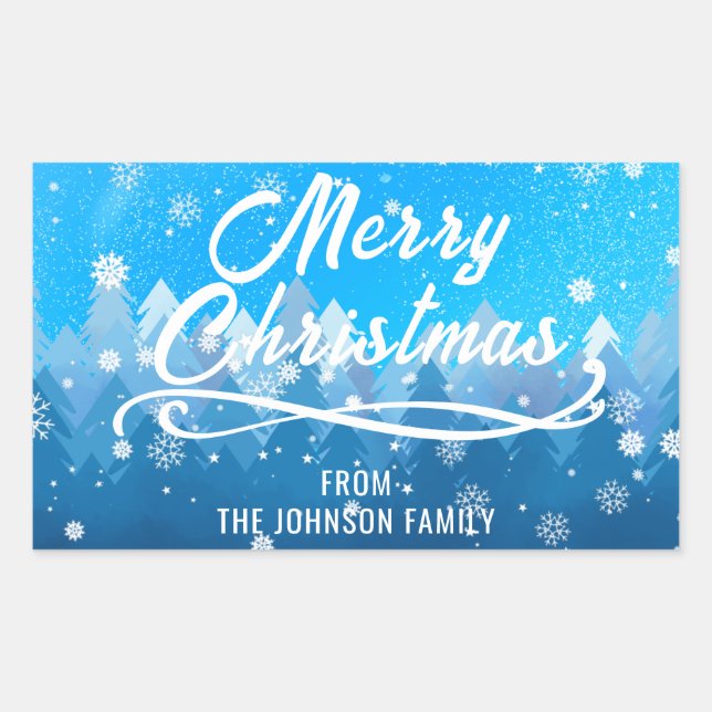 Blue White Snow Peaceful Forest Merry Christmas   Sticker (Front)
