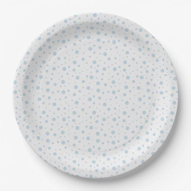 Blue White Snow Snowflake Winter Paper Plates (Front)