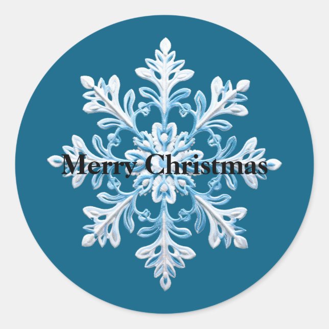 Blue White Snowflake Christmas Classic Round Sticker (Front)