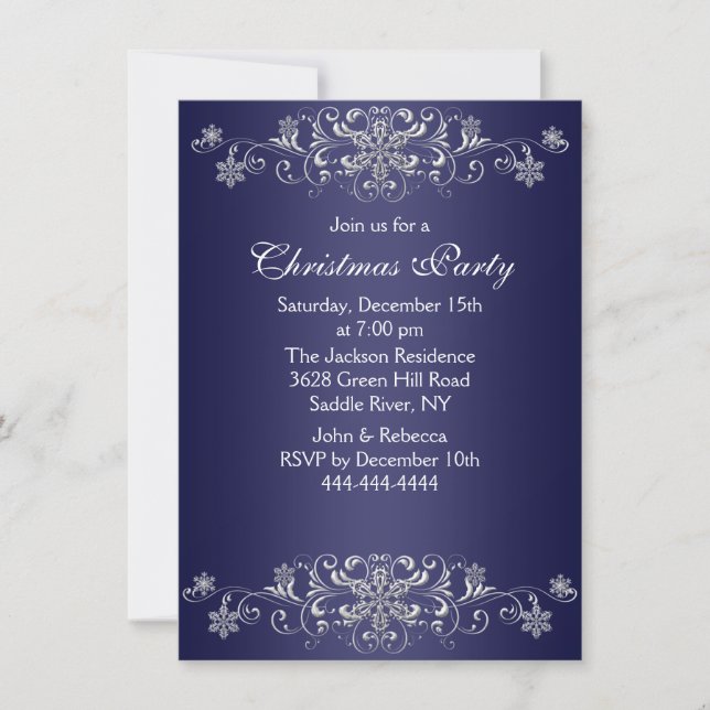 Blue & White Snowflake Christmas Party Invite (Front)