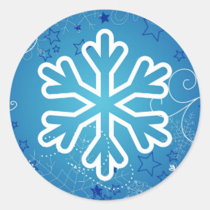 Blue & White Snowflake - Circle Sticker