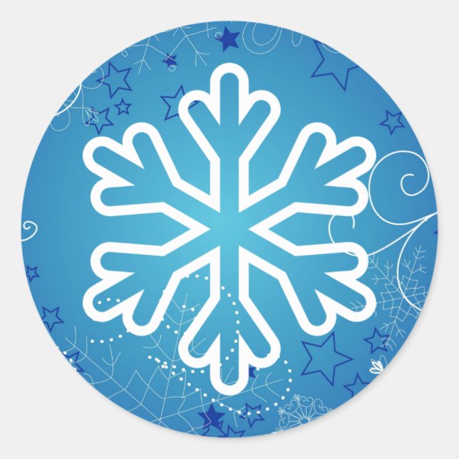 Blue & White Snowflake - Circle Sticker (Front)