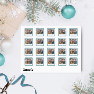 Blue & White Snowflake Holiday Photo Stickers