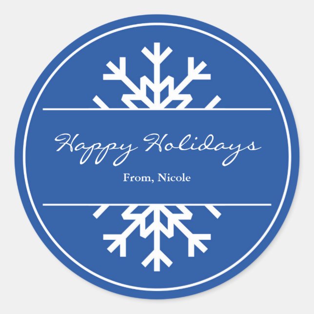 Blue & White Snowflake Holiday Winter Sticker (Front)