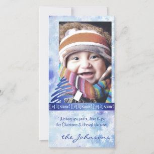 Blue & White Snowflake "Let it Snow!" Photo Card