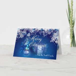 Blue White Snowflake Merry Christmas Card