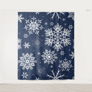 Blue white snowflake pattern Christmas backdrop  Tapestry