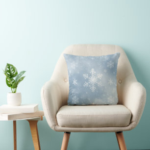 Blue & White Snowflake Pattern Throw Pillow