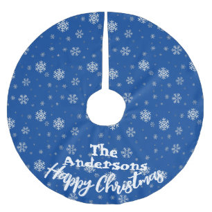 Blue White Snowflake Print Vintage Christmas Brushed Polyester Tree Skirt