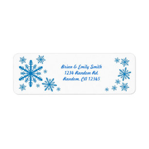 Blue white snowflake simple return address labels