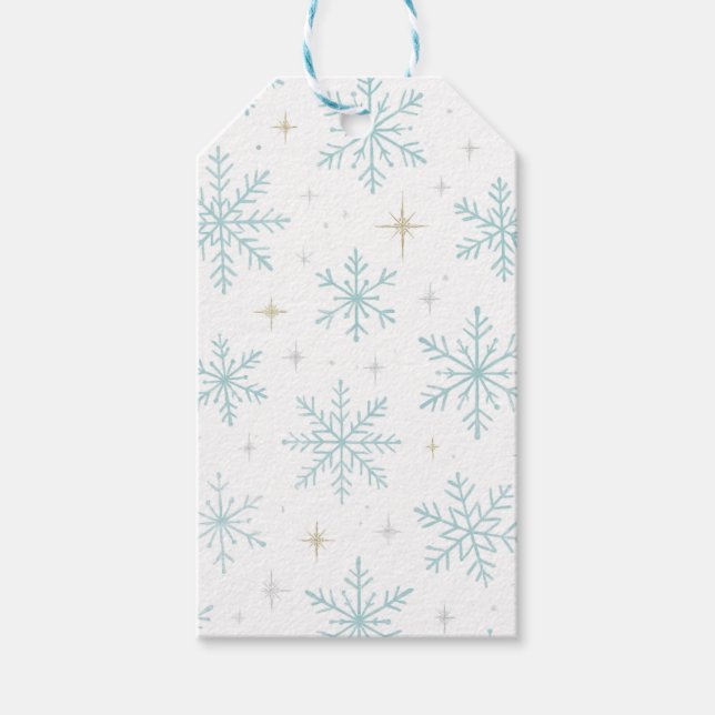 Blue & White Snowflake Sparkle Gift Tags  (Front)