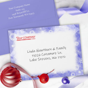 Blue, White Snowflake Winter Christmas Card Logo Envelope