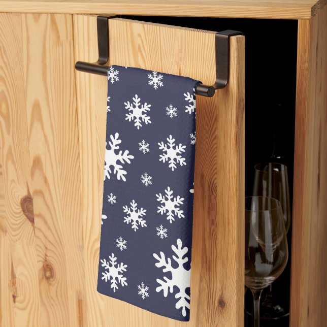 Blue White Snowflake Winter Christmas Holidays Kitchen Towel (Thirds Fold)