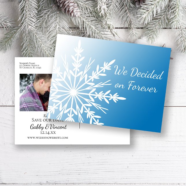 Blue White Snowflake Winter Wedding Save the Date Announcement Postcard (Creator Uploaded)
