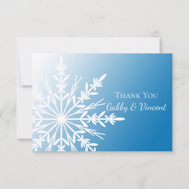Blue White Snowflake Winter Wedding Thank You Note Invitation (Front)