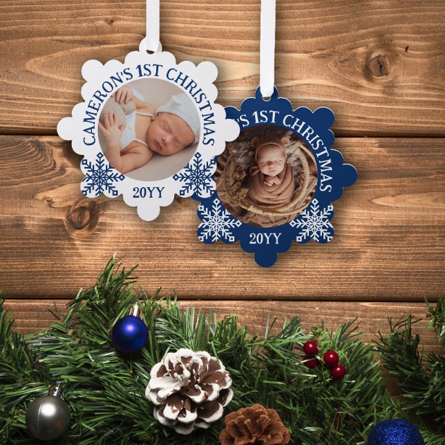 Blue White Snowflakes Baby's 1st Christmas Ornament Card (Creator Uploaded)