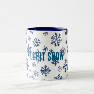 Blue White Snowflakes Christmas Two-Tone Coffee Mug