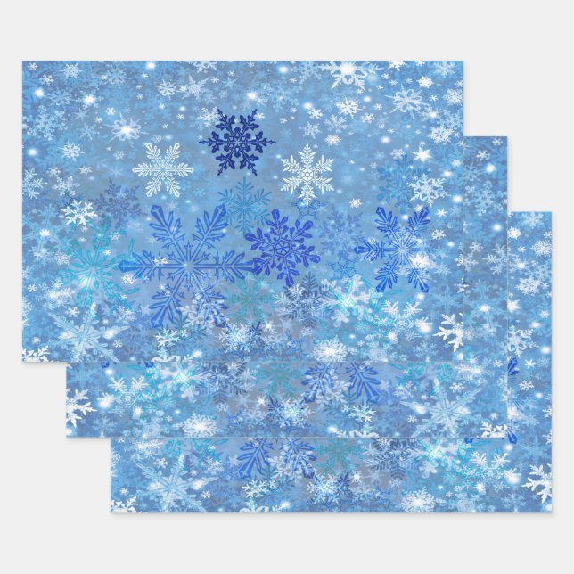 Blue White Snowflakes Design Wrapping Paper Sets (Set)