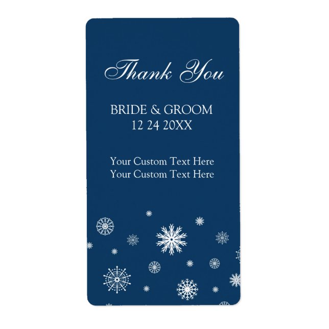 Blue White Snowflakes Étiquettes de mariage d'hive (Devant)