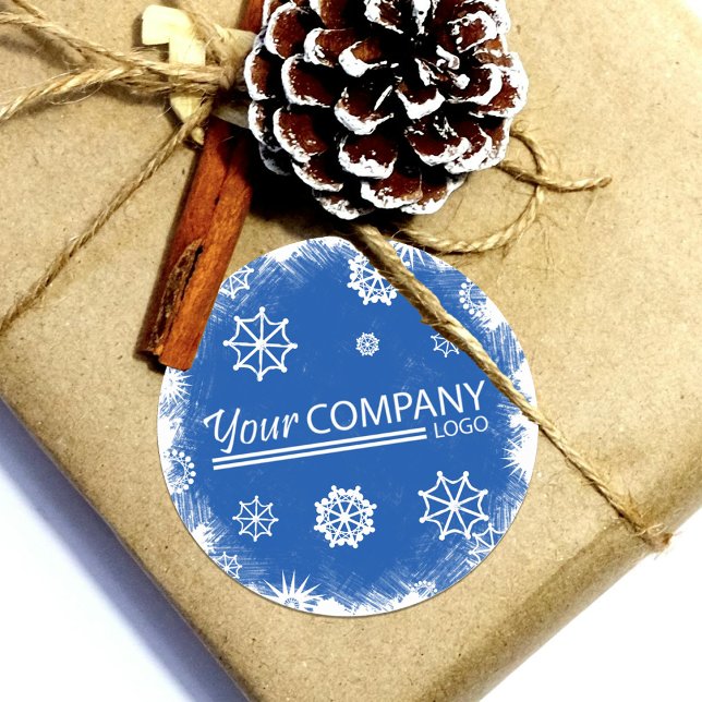 Blue, White Snowflakes Logo Company Sticker (blue logo company holiday gift tags)