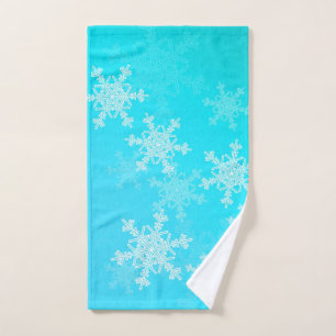 Blue White Snowflakes Minimalist Christmas Hand Towel