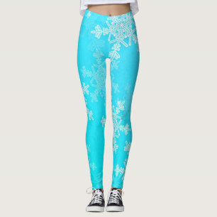 Blue White Snowflakes Minimalist Christmas Leggings