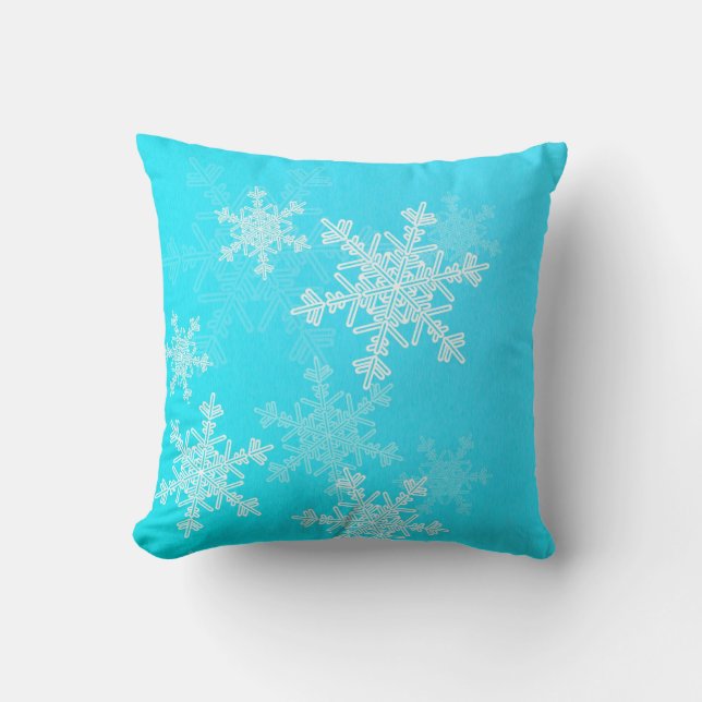 Blue White Snowflakes Minimalist Christmas Throw Pillow (Front)