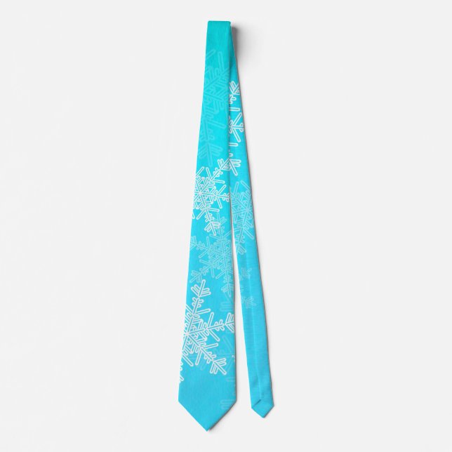 Blue White Snowflakes Minimalist Christmas Tie (Front)