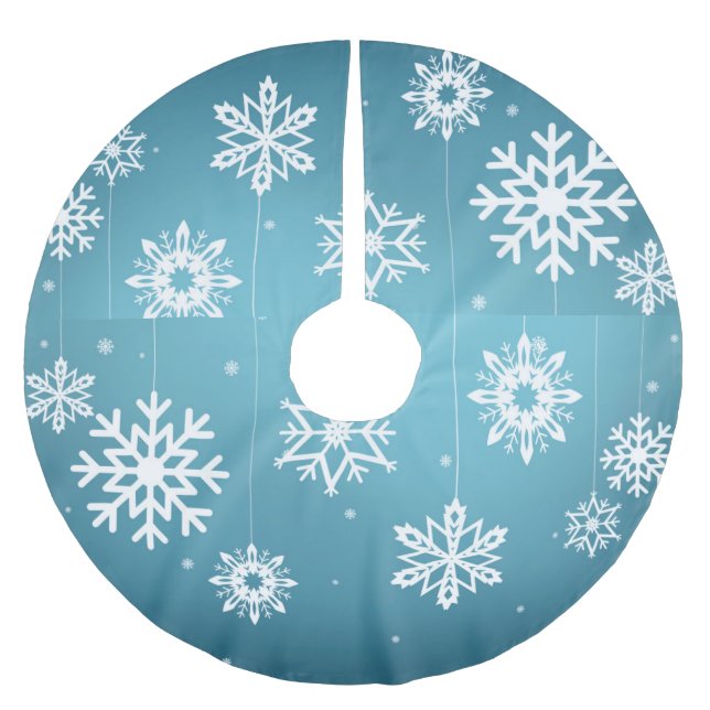 Blue White Snowflakes Pattern Christmas Brushed Polyester Tree Skirt (Front)