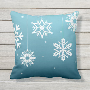 Blue White Snowflakes Pattern Christmas Throw Pillow