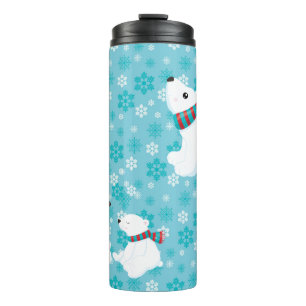 BLUE & WHITE SNOWFLAKES WITH POLAR BEAR FAMILY THERMAL TUMBLER
