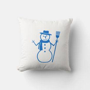blue & white snowman and HAPPY HOLLIDAY Throw Pillow