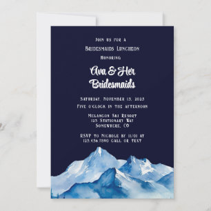 Blue White Snowy Mountains Bridesmaids Luncheon Invitation
