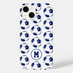 blue white soccer balls pattern monogrammed Case-Mate iPhone 14 case