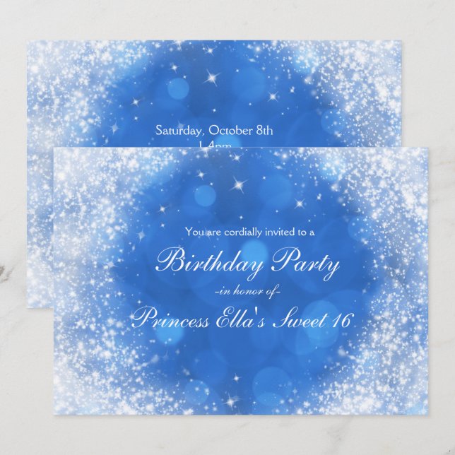 Blue & White Sparkle Cinderella Any Event Party Invitation (Front/Back)