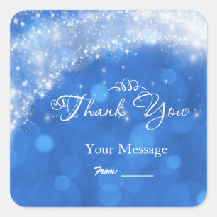 Blue & White Sparkle Cinderella Any Event Party Square Sticker