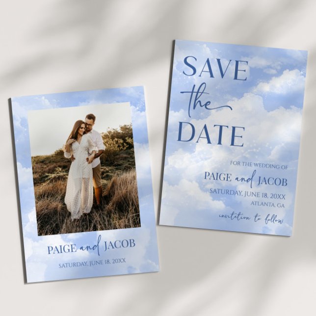 Blue White Sparkle Clouds Dreamy Elegant Wedding Save The Date (Creator Uploaded)
