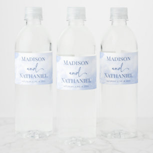 Blue White Sparkle Clouds Dreamy Elegant Wedding Water Bottle Label