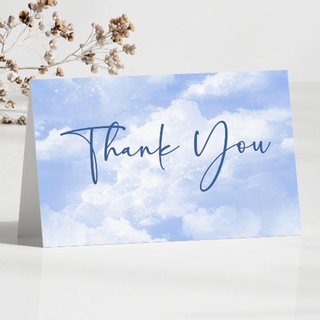 Blue White Sparkle Clouds Wedding Thank You Card (Creator Uploaded)