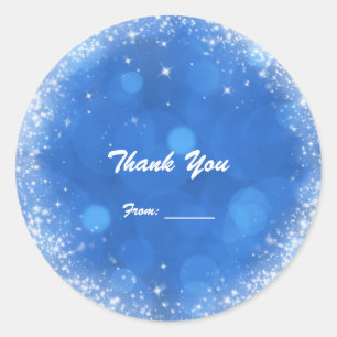 Blue & White Sparkle Faux Glitter Cinderella Party Classic Round Sticker