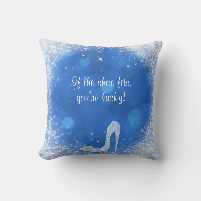 Blue & White Sparkle Glamour High Heel Shoes Throw Pillow (Front)