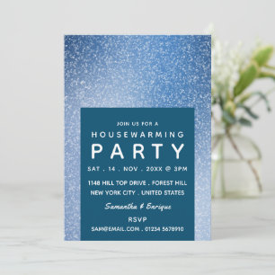 Blue & White Speck, Housewarming Party Invite