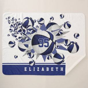 blue white sports decor basketball blowout sherpa blanket