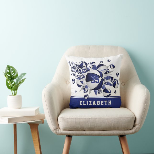 blue white sports room girls basketballs stars throw pillow (Chair)