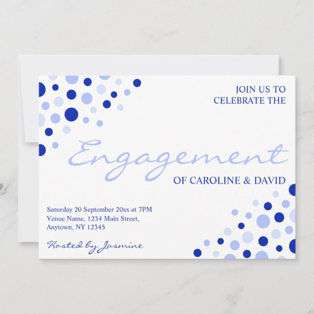 Blue White Spot Pattern Informal Engagement Party Invitation (Front)