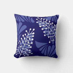 BLUE WHITE SPRIGS Retro Throw Pillow
