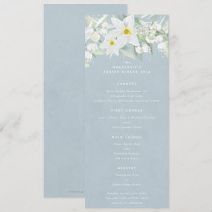 Blue White Spring Florals Flat 4 Course Easter Menu