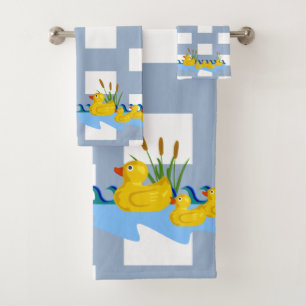 Blue & White Square Bathroom Towel Sets Ducks