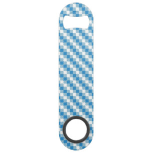 Blue-white squares background speed bottle opener