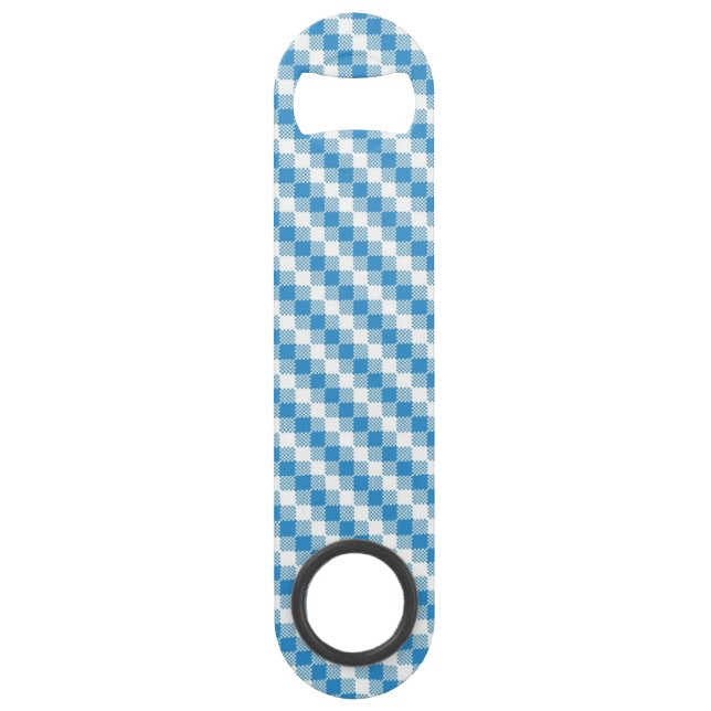 Blue-white squares background speed bottle opener (Front)